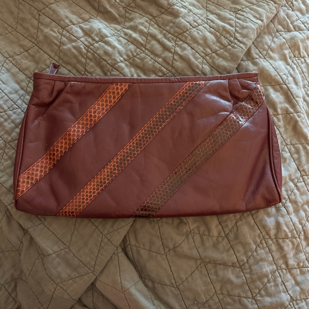 Vintage 1980s Burgundy Maroon Leather Clutch